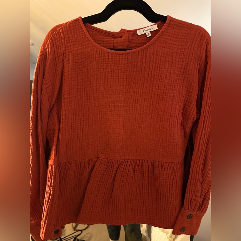 Madewell Gauze Button Back Peplum Top | SZ M